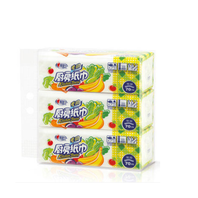 心相印 KDT170 塑装无印花厨房纸巾70抽 3包/提*16