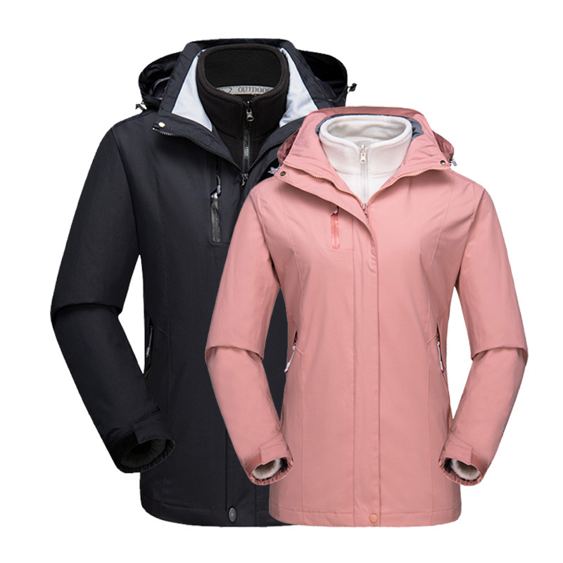 木林森男女外套新款三合一两件套情侣登山服带帽户外防风冲锋衣FQ1888