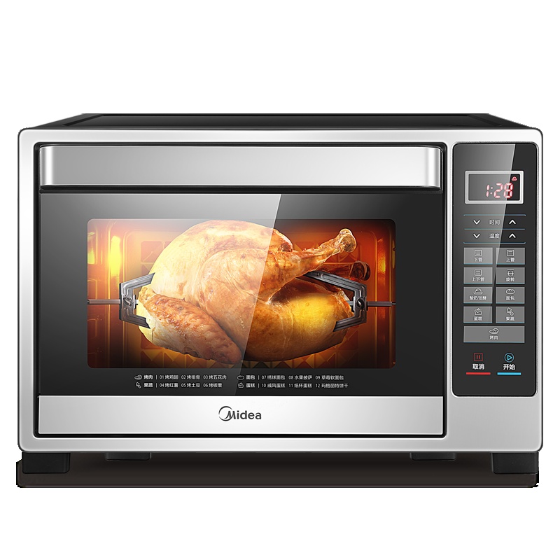 美的(Midea)电烤箱 T4-L326F 多功能烤箱 家用搪瓷内腔 立体发热 智能感温探头 12道菜单一键烘焙