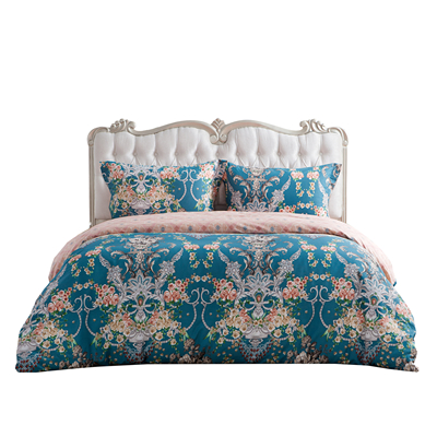 床上用品四件套纯棉田园风格印花舒适全棉床单被套水洗1.8m双人套件