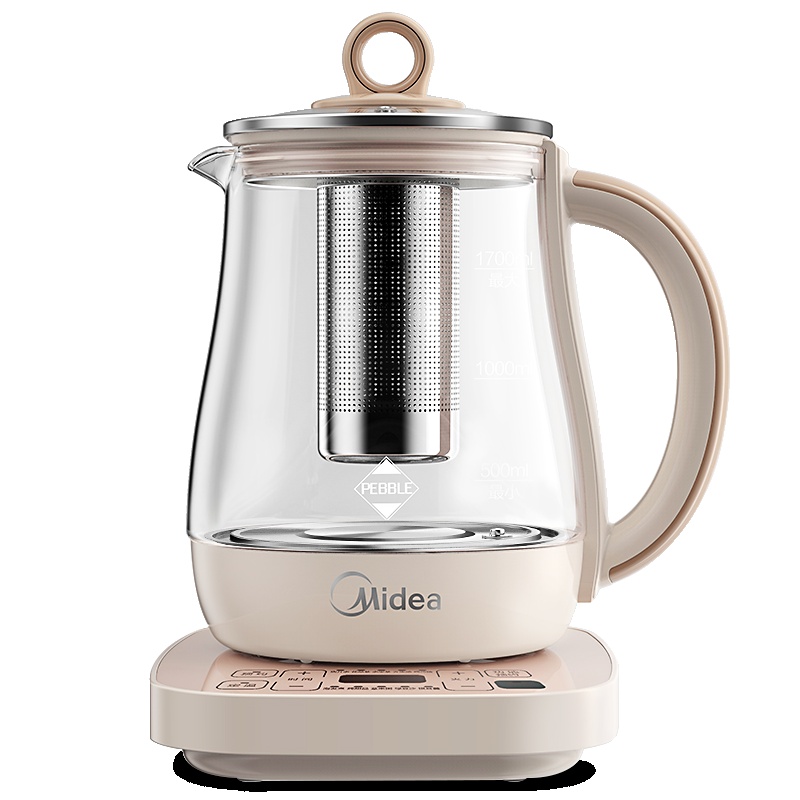 美的(Midea)养生壶电水壶1.5L电热水壶玻璃加厚花茶壶煮茶器黑茶煮茶壶多功能预约烧水壶YS15colour501