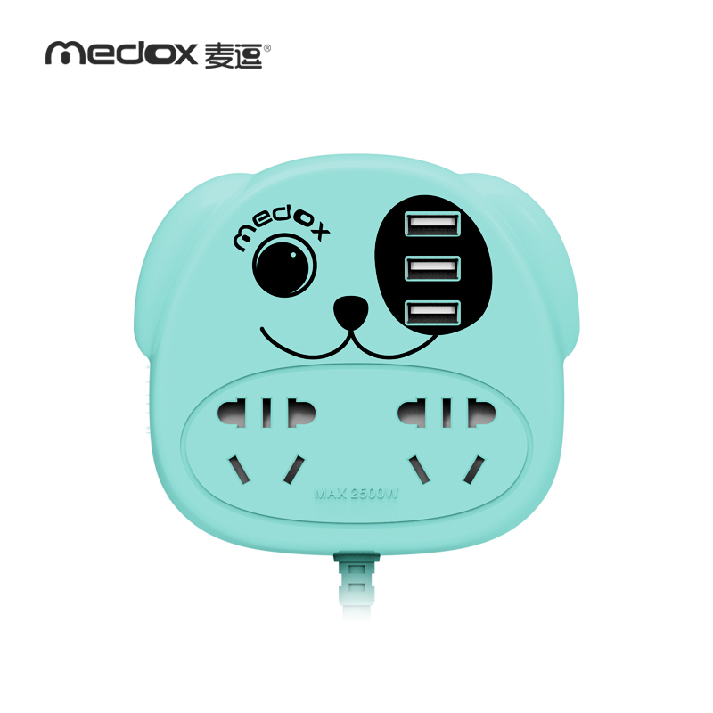 麦逗(medox)2孔+3usb多功能智能插座USB插排排插插线板5V2A手机充电器max2500W 国产1.8米青色
