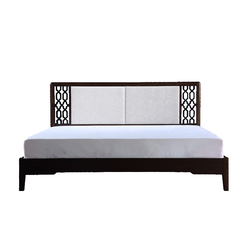 A家家具床 现代中式实木框架床板式床1.5米单人床1.8米双人床卧室家具新中式古典风格亚梨木春晓系列木质其他 G002