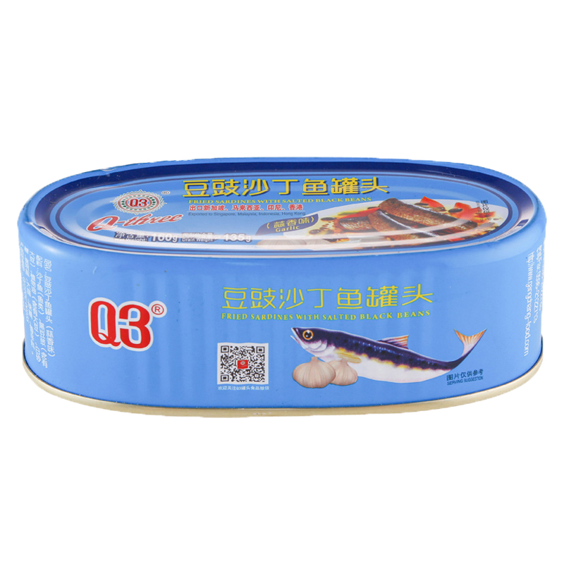 Q3(Q-three)豆豉沙丁鱼罐头160g(蒜味)鱼类罐头 方便速食 厨房食品高蛋白海鲜罐头 即食零食休闲 午餐肉伴侣