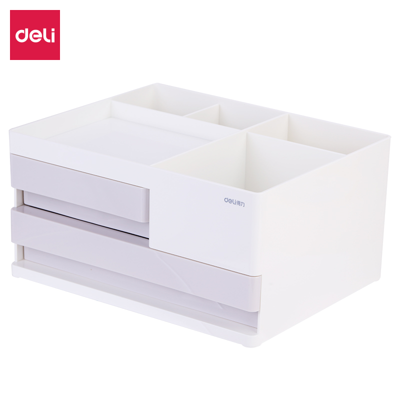 得力(deli) 8905 乐素风格多功能桌面收纳盒 带抽屉组合式票据储物盒 文件框 浅灰色 (单位:个)