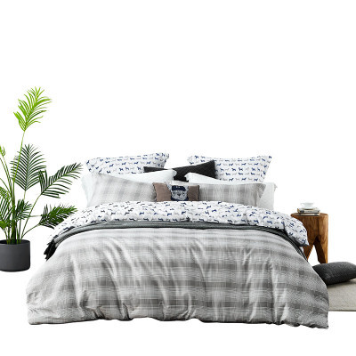 LOVO家纺罗莱生活出品四件套全棉斜纹中性百搭简约条纹床上用品纯棉床单被套枕套1.5/1.8米床 灰色轨迹