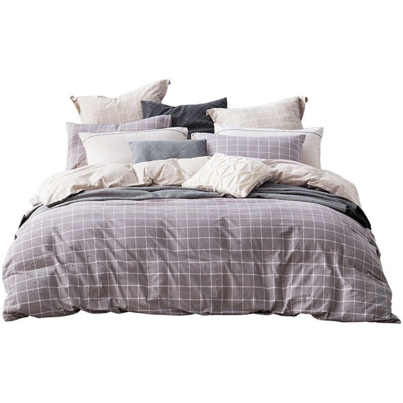 LOVO家纺四件套色织水洗棉简约床上用品被套 闲趣生活