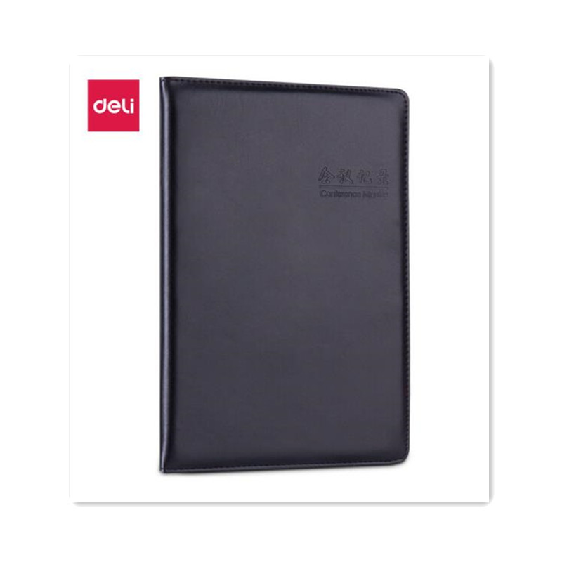 得力(deli) 7949 16K80张大号基础款会议记录本皮面本 黑色 12本装