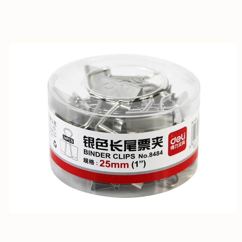 得力(deli) 8484 金属24只25mm银色长尾夹/长尾票夹 6筒装