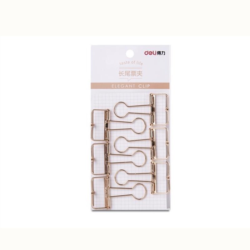 得力(deli) 9415 玫瑰金镂空票夹/6只32mm长尾夹办公票夹 6袋装