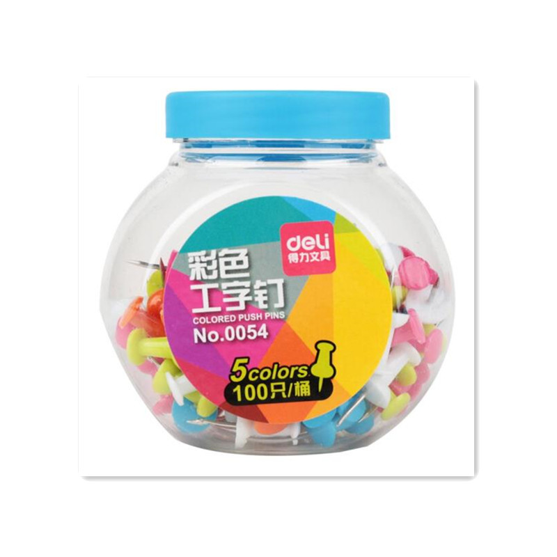 得力(deli) 0054 桶装彩色工字钉/图钉 100只装 8筒装