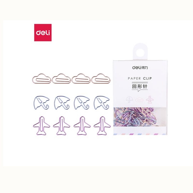 得力(deli) 0055 彩色回形针12枚装可爱造型电镀办公回形针 8袋装