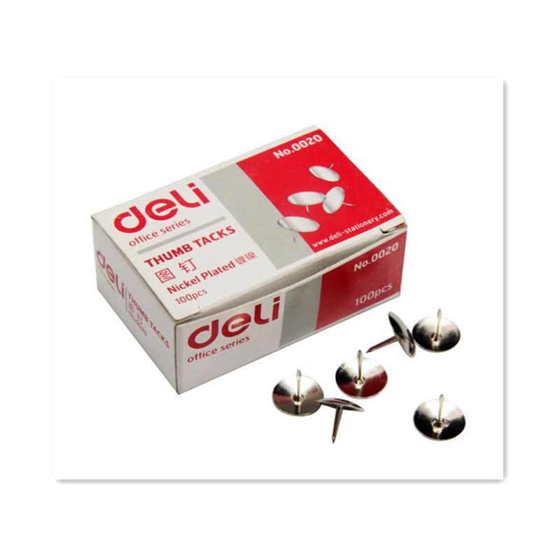 得力(deli）0020 图钉 镀镍/金属大头钉 图画钉100枚/盒 50盒装