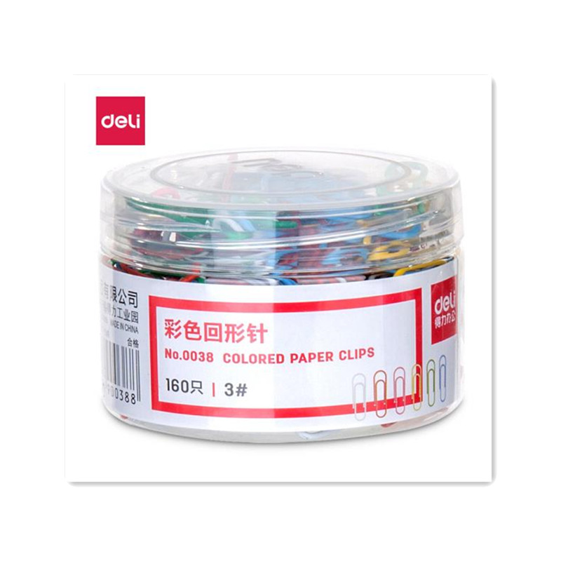得力(deli) 0038 彩色回形针 160枚29mm金属曲别针 8筒装