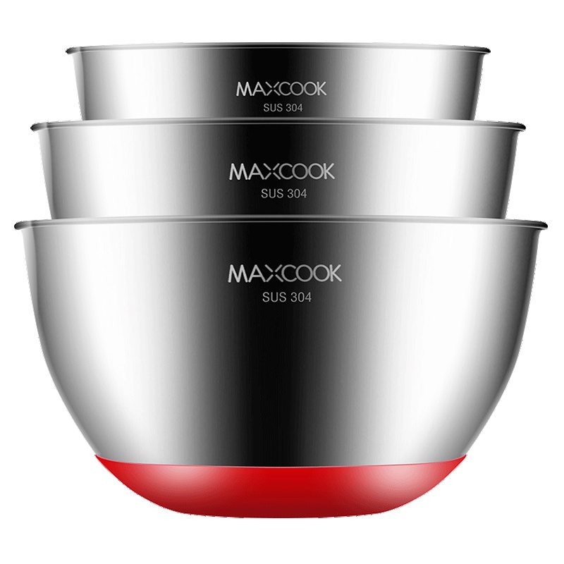 美厨（maxcook）304不锈钢盆沙拉盆 加大加厚调料盆洗菜盆味斗三件套 压嘴硅胶底带刻度 MCWA676