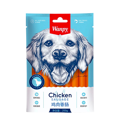 Wanpy顽皮狗零食犬用鸡肉香肠200g训狗奖励零食狗狗肉干肉片磨牙