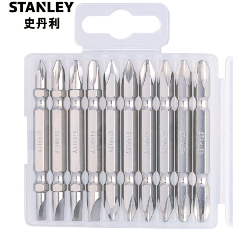 史丹利 4F4213 10件6.3MM系列65mm长镀镍双头旋具头组套 63-421-23C