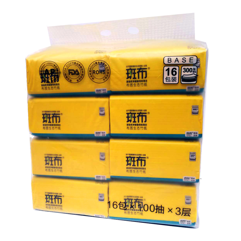 斑布BASE系列卫生抽纸BCR100D16 3层100抽面巾纸软抽纸*16包