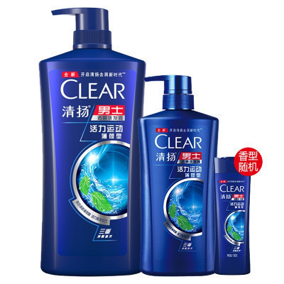 清扬 (CLEAR) 男士去屑洗发水 活力运动薄荷型1000g+500g+洗发水/护发素100g(香型随机)[联合利华]