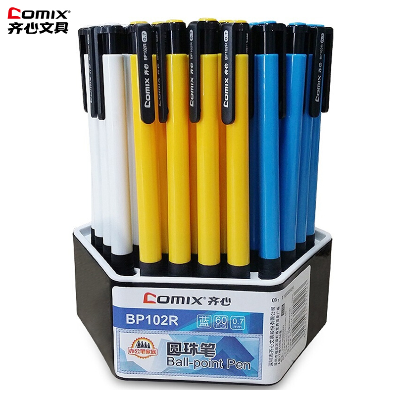 齐心COMIX BP102R圆珠笔 0.7mm 蓝色 60支装