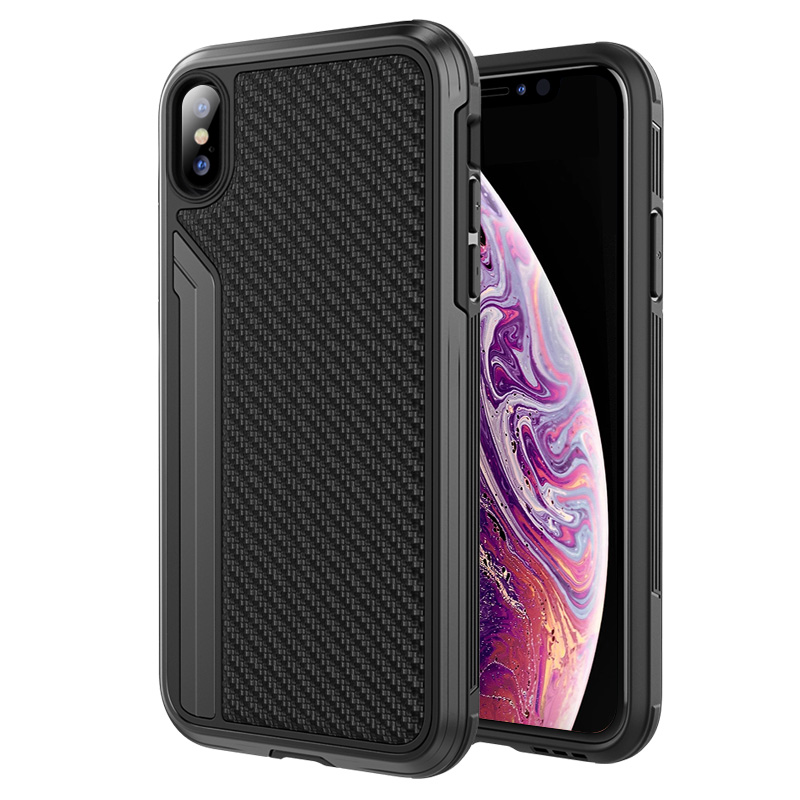 泰维斯(TGVI'S) iPhone X/XS手机壳 3米防摔金属全包硬壳商务保护套 5.8英寸 碳纤黑