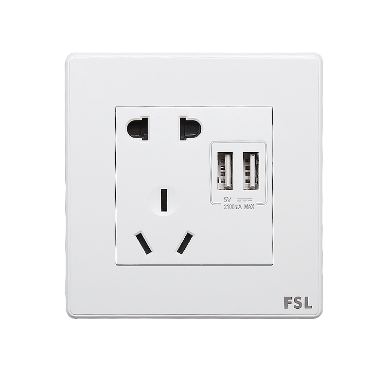 FSL 二位USB+10A二三极插座(白色) F22-1023-2usb (单位:个)