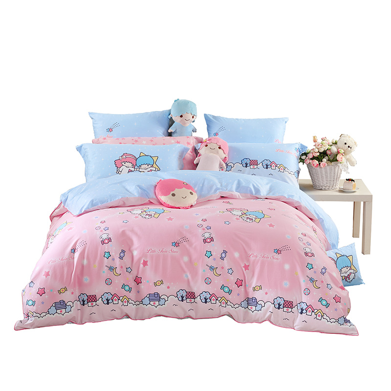 水星家纺全棉纯棉四件套卡通儿童学生宿舍女生被套床单浪漫双子星