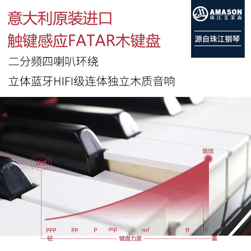 珠江艾茉森F83电钢琴88键重锤专业木键盘家用烤漆智能数码电钢琴