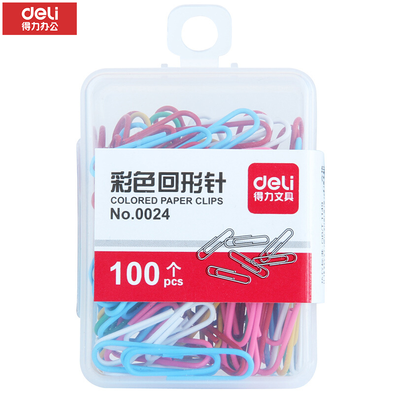得力 0024彩色回形针 多色混合 单盒装