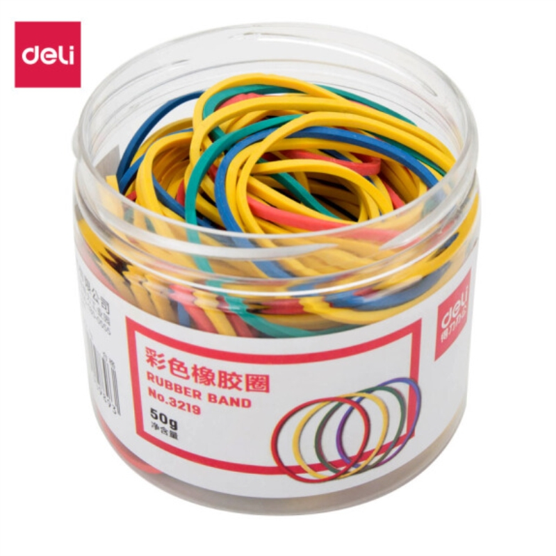 得力(deli) 3219彩色弹力便于分类橡胶圈/橡皮筋/乳胶圈 50g/筒 6个装