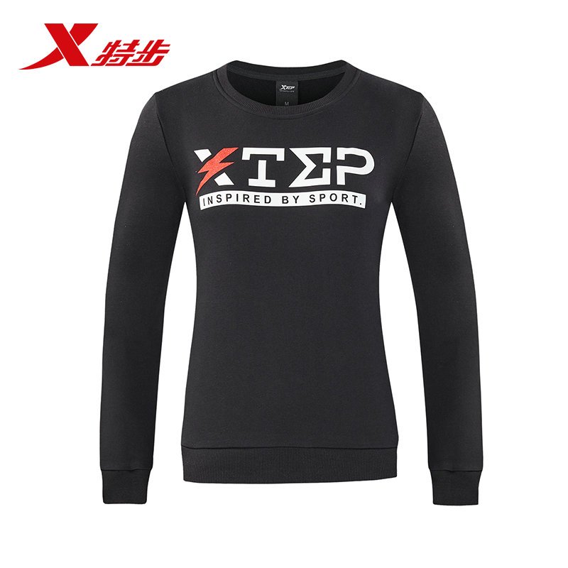 特步(Xtep)女运动卫衣正品2018秋季新款休闲都市圆领套头衫薄款882328059283