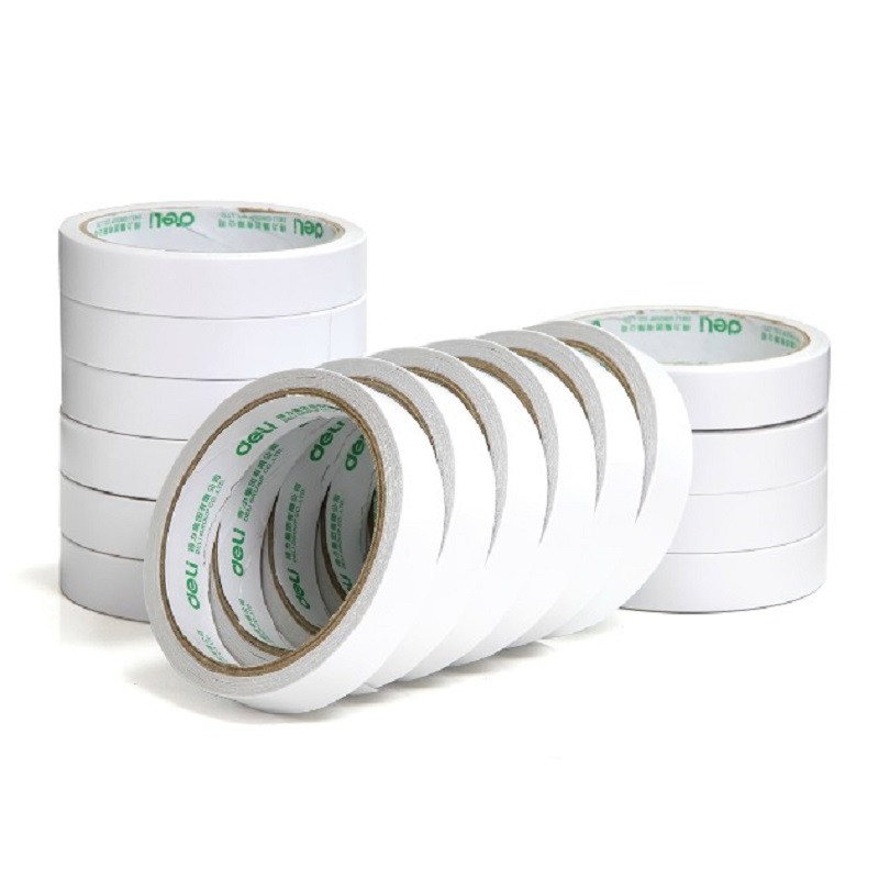 得力30406棉纸双面胶带18mm*10y*80um(白)(1卷/袋)