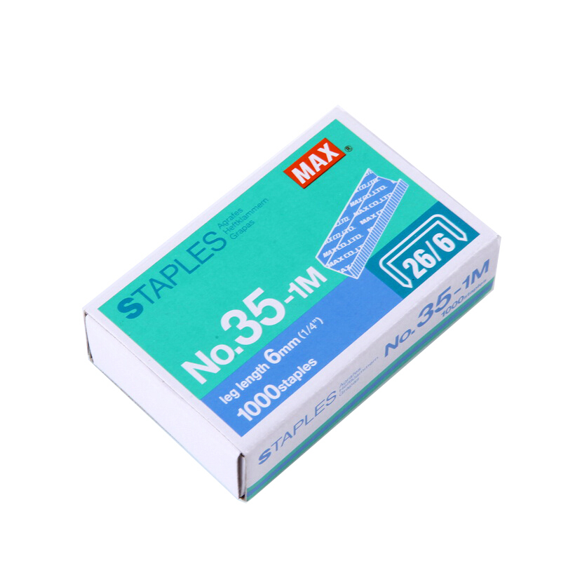 美克司(MAX) NO.35-1M进口订书钉 26/6统一订书针 50钉/排 1000钉/盒 5盒装