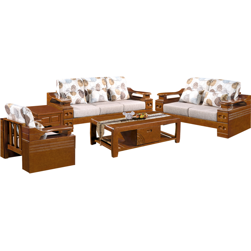 中伟(ZHONGWEI)沙发实木沙发组合新中式布艺沙发现代简约客厅沙发1+2+3+茶几+方几/胡桃色#828酒店沙发