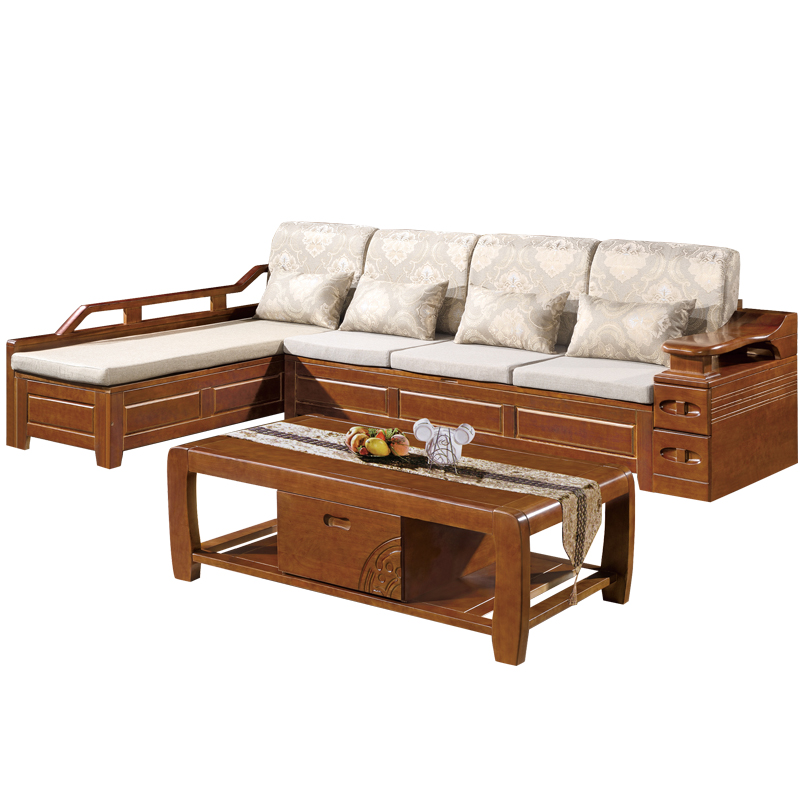 中伟沙发实木沙发组合新中式布艺沙发现代简约客厅沙发含茶几304*185*80cm/胡桃色#830酒店沙发