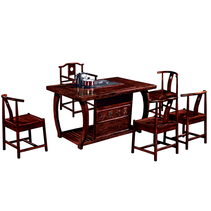 中伟(ZHONGWEI)实木茶桌功夫茶桌新中式茶几桌实木茶台桌椅组合1380*700*720mm