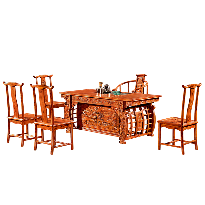 中伟(ZHONGWEI)实木茶桌椅组合功夫茶桌新中式茶几桌实木茶台1600*800*720MM