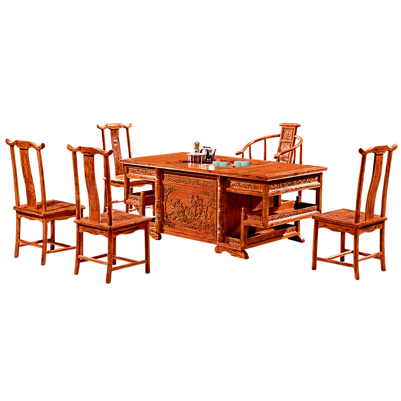 中伟(ZHONGWEI)实木茶桌椅组合功夫茶桌新中式茶几桌实木茶台1800*900*730mm