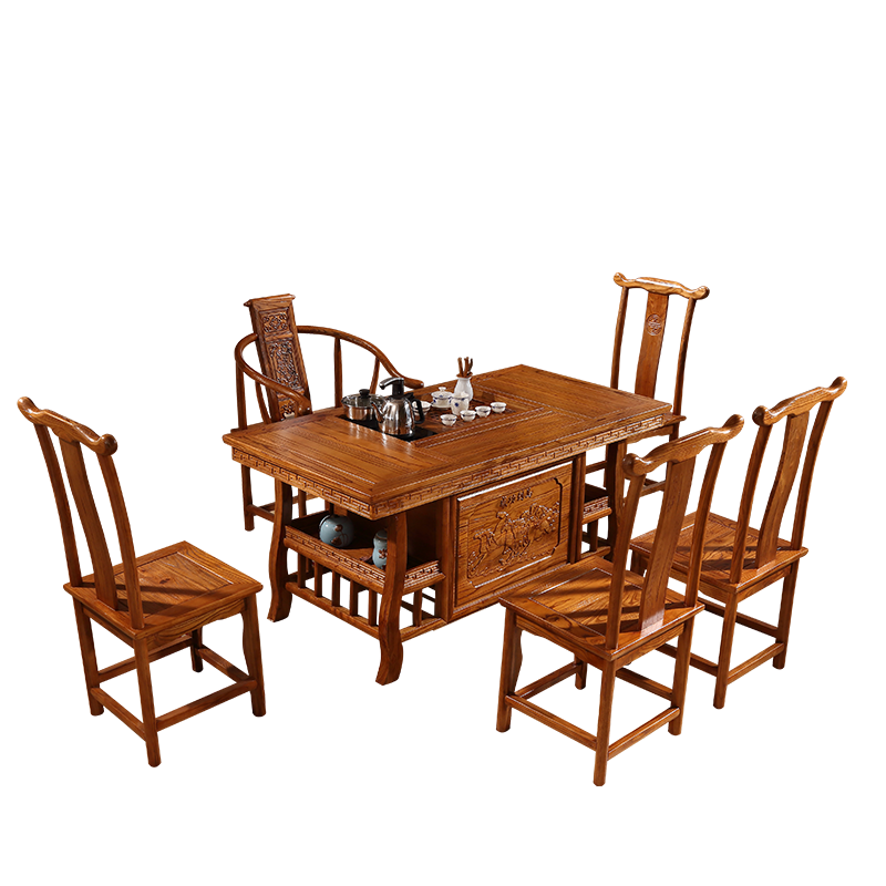 中伟(ZHONGWEI)实木茶桌椅组合功夫茶桌新中式茶几桌实木茶台1480*780*720mm