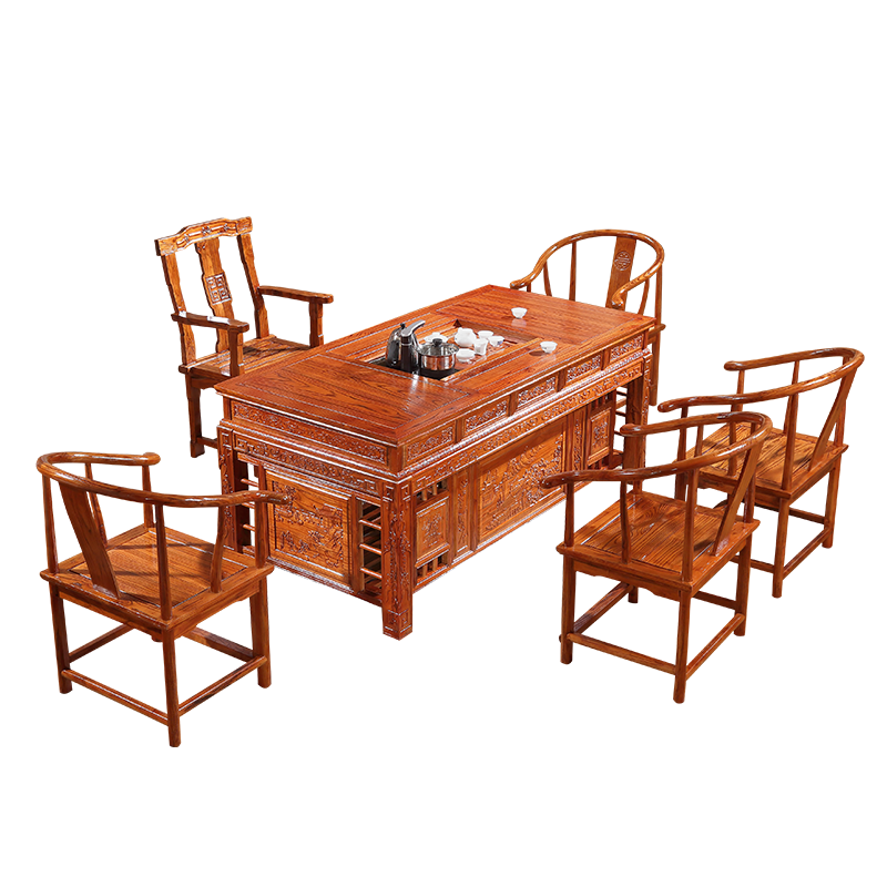 中伟(ZHONGWEI)实木茶桌椅组合功夫茶桌新中式茶几桌实木茶台1480*780*720MM