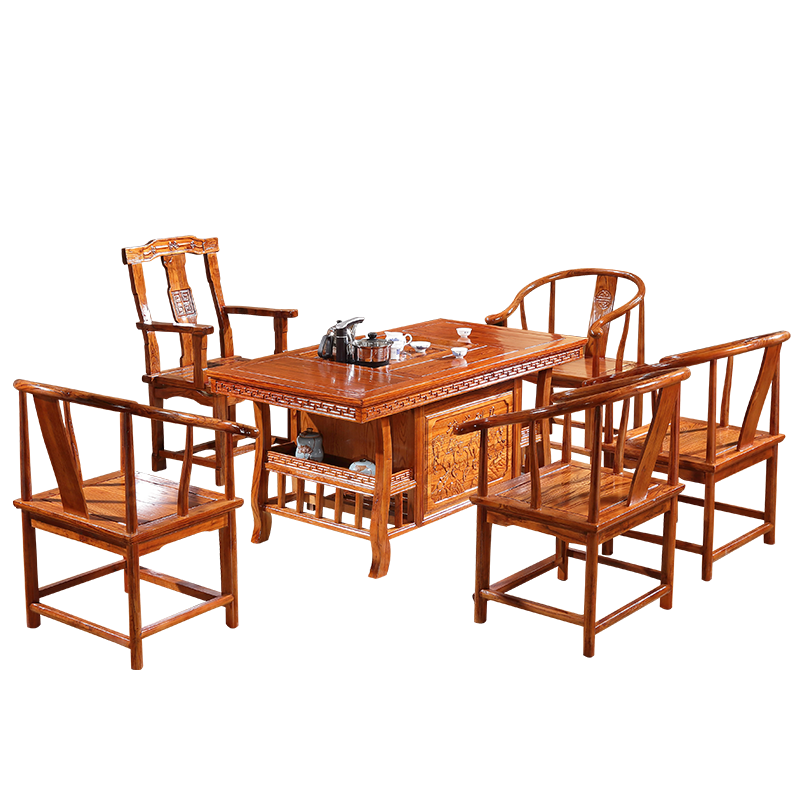 中伟(ZHONGWEI)实木茶桌功夫茶桌新中式茶几桌实木茶台桌椅组合1480*780*720mm