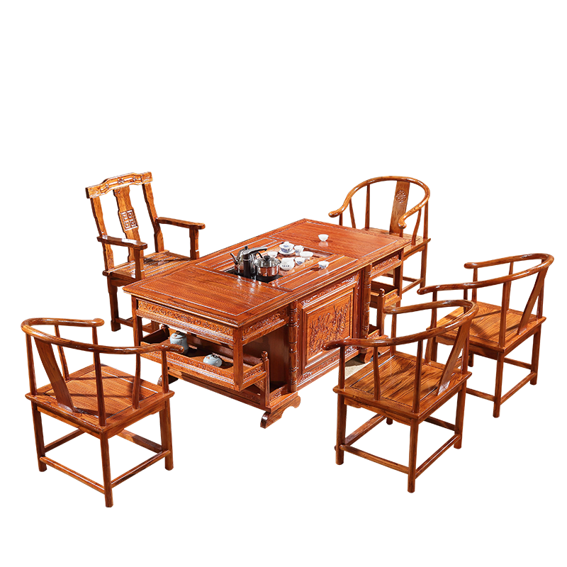 中伟(ZHONGWEI)实木茶桌椅组合功夫茶桌新中式茶几桌实木茶台1800*900*760mm