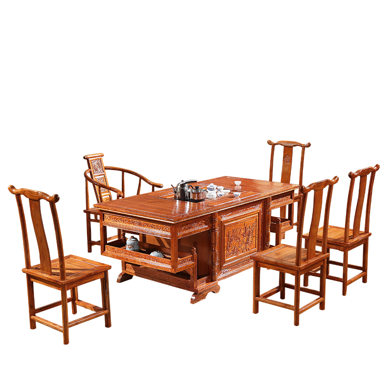 中伟(ZHONGWEI)实木茶桌功夫茶桌新中式茶几桌实木茶台桌椅组合1800*900*760mm
