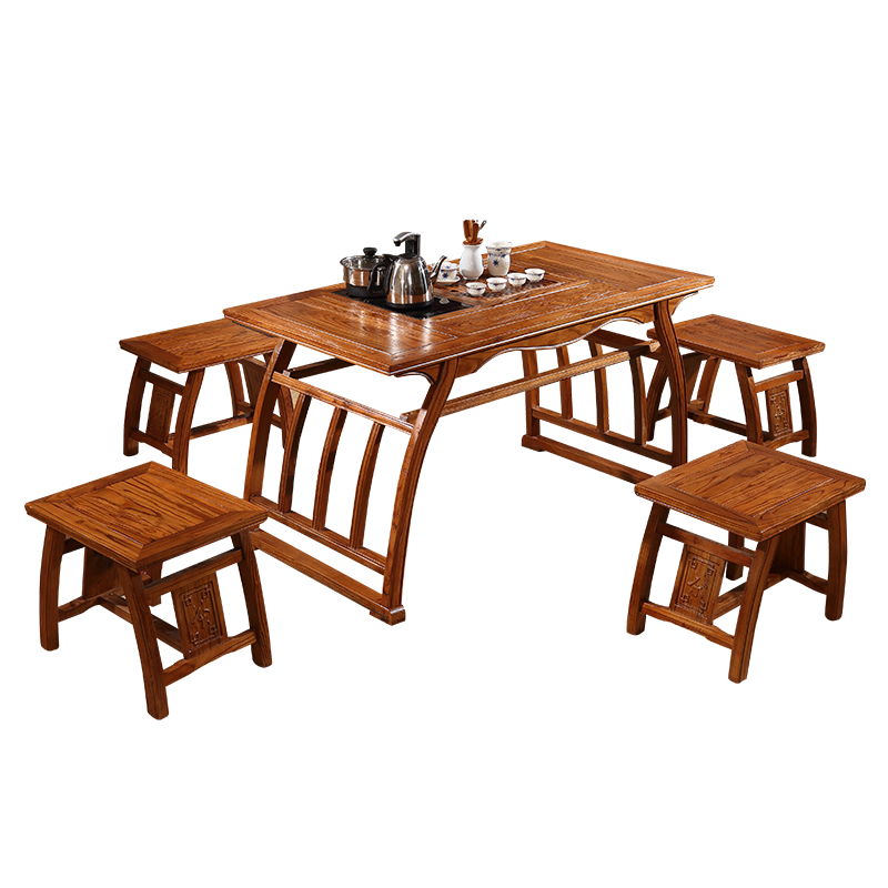 中伟(ZHONGWEI)实木茶桌功夫茶桌新中式茶几桌实木茶台桌椅组合1200*660*660mm