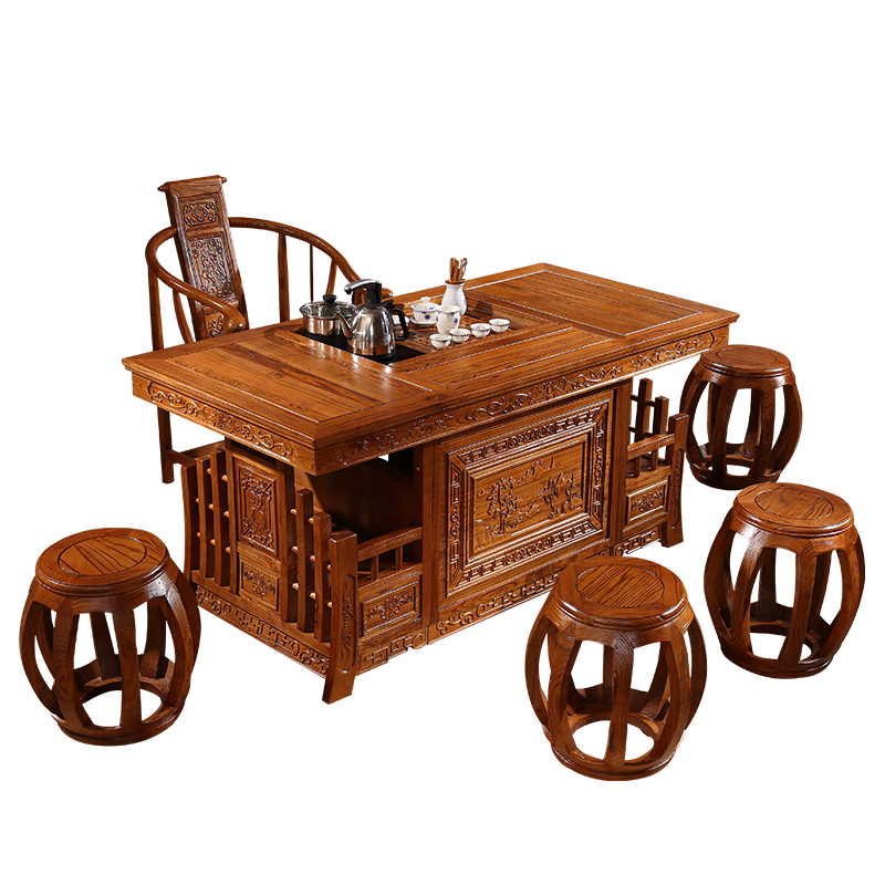 中伟(ZHONGWEI)实木茶桌椅组合功夫茶桌新中式茶几桌实木茶台1600*800*760mm