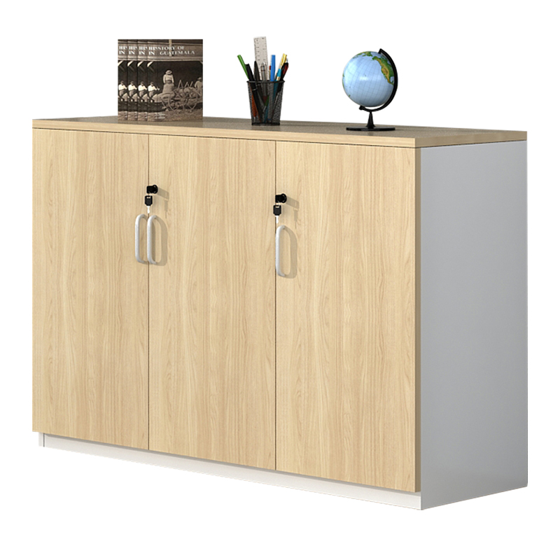 中伟(ZHONGWEI)木质三门储物柜文件柜带锁小柜子员工办公柜办公柜子矮柜1200*400*800mm