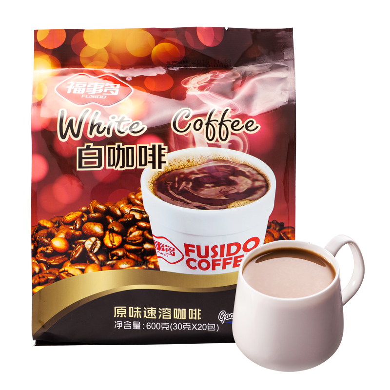 福事多原味速溶白咖啡600g/袋装(30gx20小包)下午茶即冲即饮品