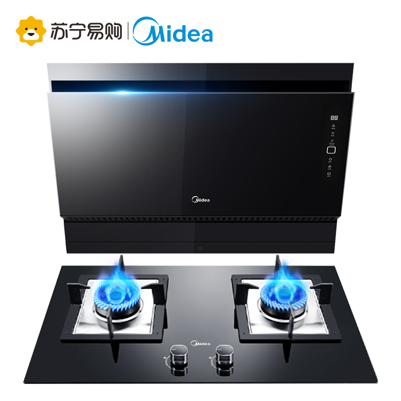 美的(Midea)20m³爆炒大吸力一键自清洗侧吸式抽油烟机燃气灶烟灶套餐(天然气)TJ8055+Q535B