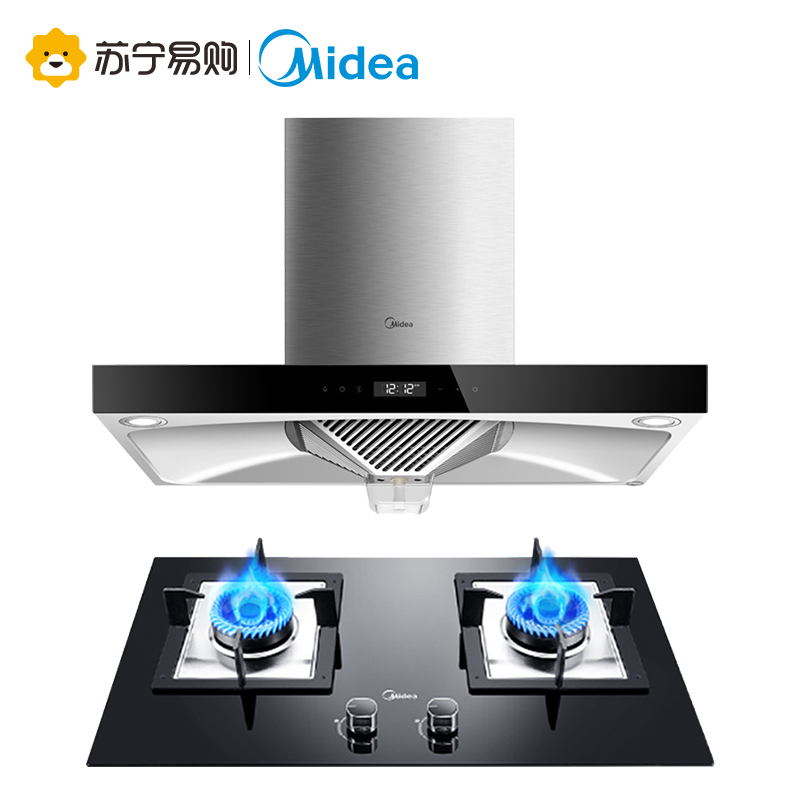 美的(Midea)17.5立方大吸力 自清洗 触控式欧式油烟机燃气灶烟灶套餐(天然气)DT518R+Q535B