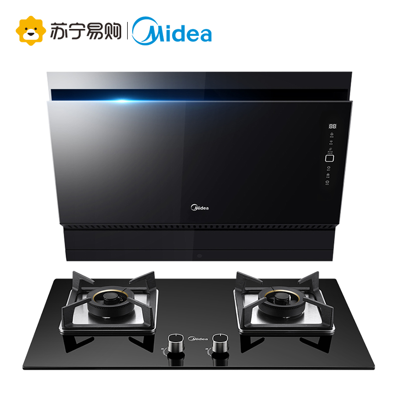 美的(Midea)20m³爆炒大吸力一键自清洗侧吸式抽油烟机燃气灶烟灶套餐(天然气)TJ8055+Q370B